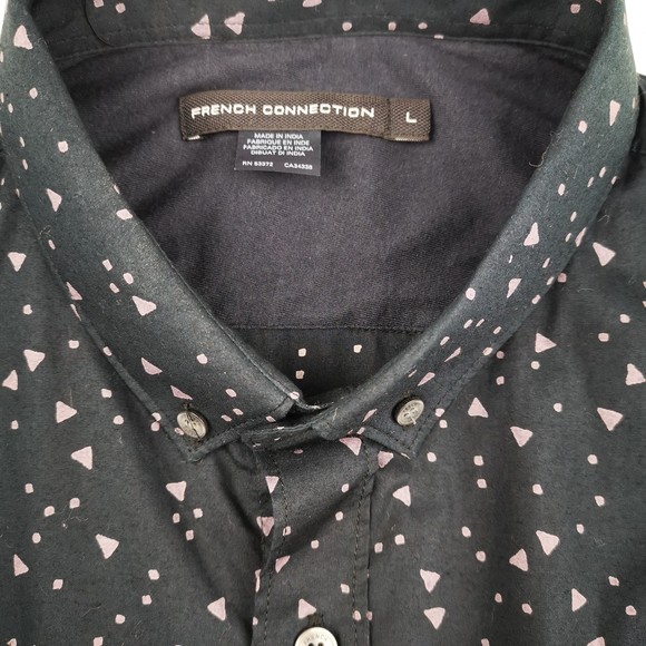 French Connection Collar Shirt Blue Triangle Print Men Size Large NEW Slim fit - Picture 10 of 10